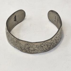 Kirk Stieff Pewter Wide Cuff Bracelet Aster Flower Of the Month September